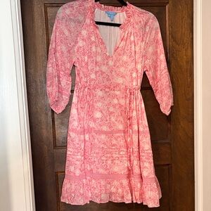 Draper James Pink Paisley V-Neck Midi Dress with Ties